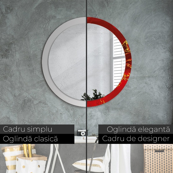 Rund spegel med tryck Röd marmor