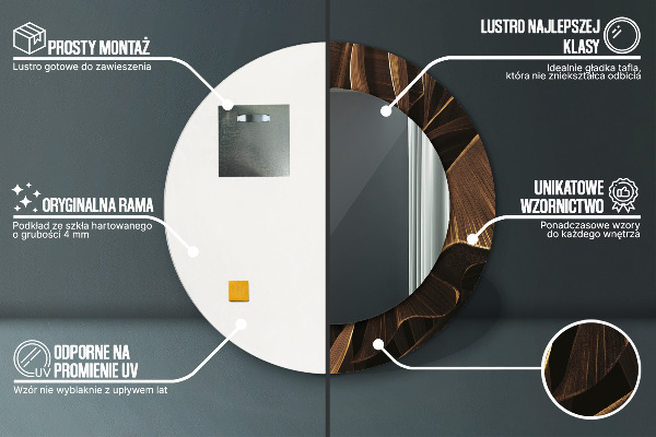 Rund spegel med tryck Bruna bananblad