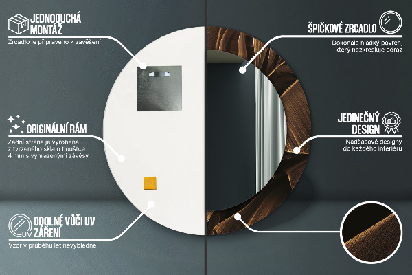 Rund spegel med tryck Bruna bananblad