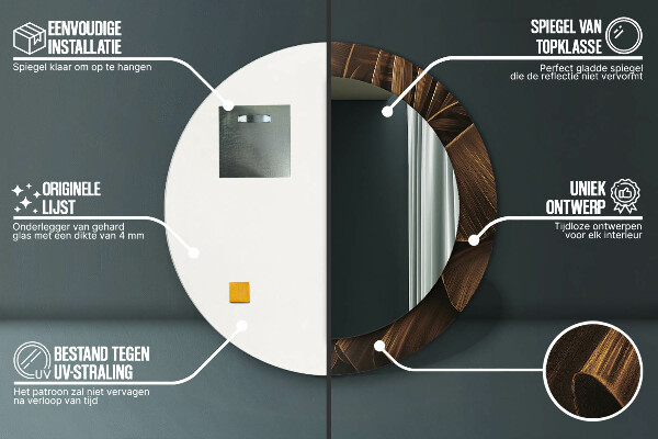 Rund spegel med tryck Bruna bananblad