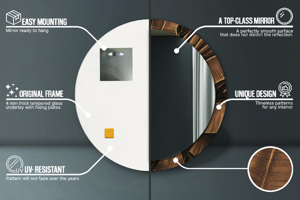 Rund spegel med tryck Bruna bananblad