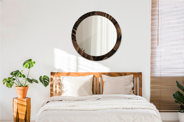 Rund spegel med tryck Bruna bananblad