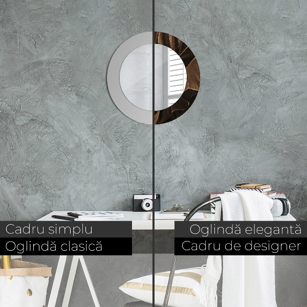 Rund spegel med tryck Bruna bananblad