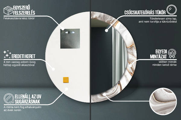Rund spegel med tryck Ljus marmor