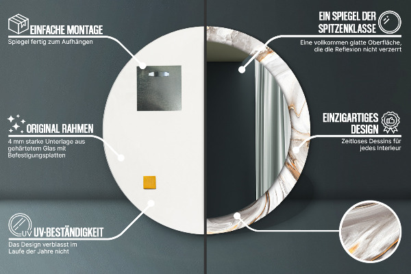 Rund spegel med tryck Ljus marmor