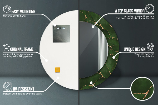 Rund spegel med tryck Abstrakt blad