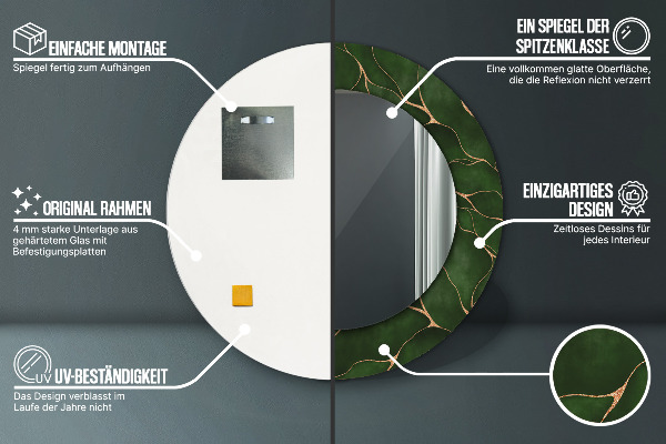 Rund spegel med tryck Abstrakt blad