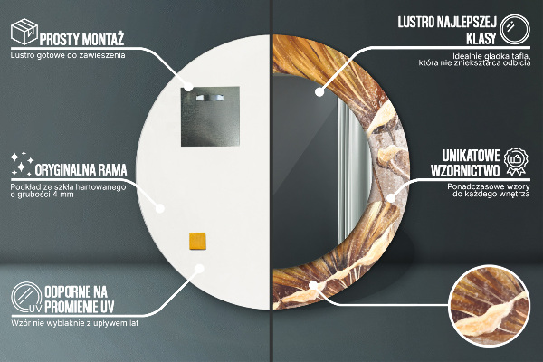 Rund spegel med tryck Gyllene blad