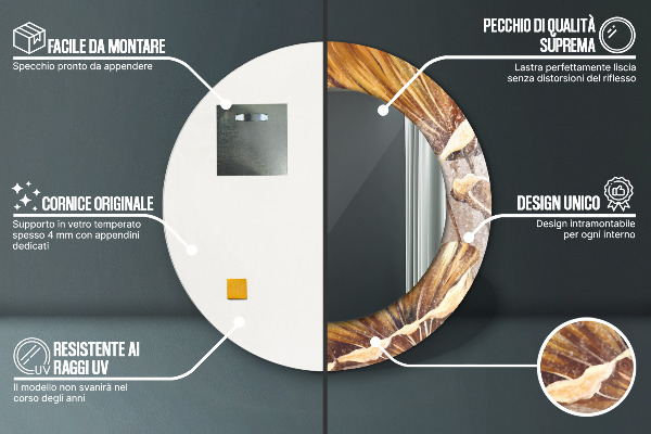 Rund spegel med tryck Gyllene blad