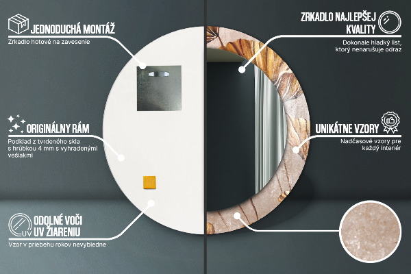 Rund spegel med tryck Gyllene blad