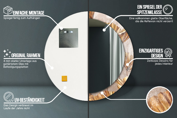 Rund spegel med tryck Gyllene blad