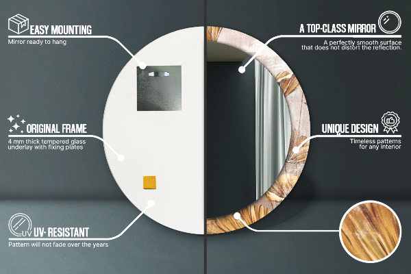 Rund spegel med tryck Gyllene blad