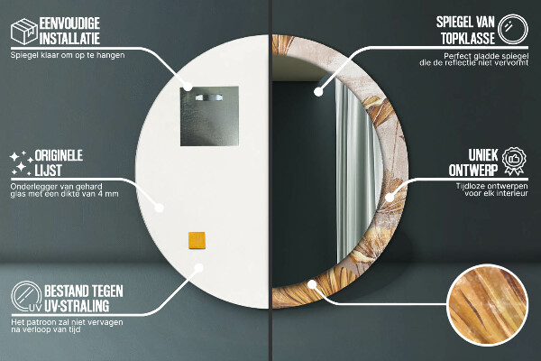 Rund spegel med tryck Gyllene blad