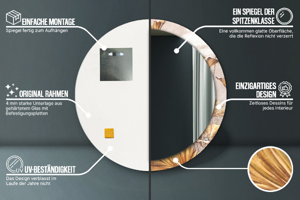 Rund spegel med tryck Gyllene blad