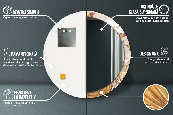 Rund spegel med tryck Gyllene blad