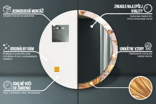 Rund spegel med tryck Gyllene blad