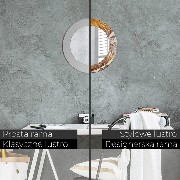 Rund spegel med tryck Gyllene blad