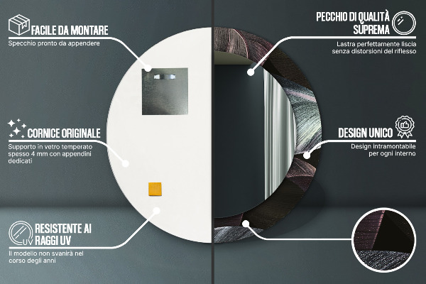 Rund spegel med tryck Mörka tropiska löv