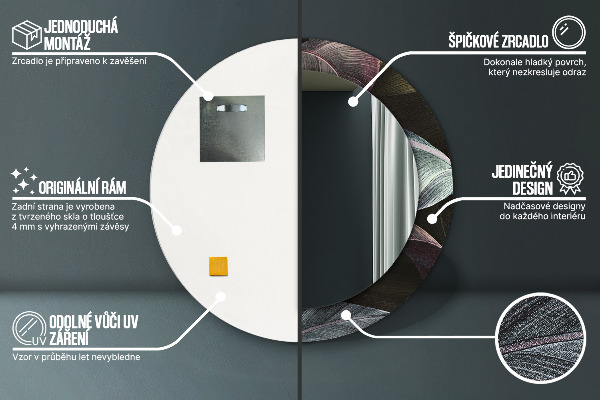 Rund spegel med tryck Mörka tropiska löv