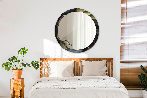 Rund spegel med tryck Mörka tropiska löv