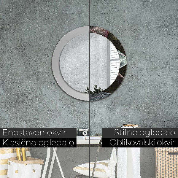 Rund spegel med tryck Mörka tropiska löv