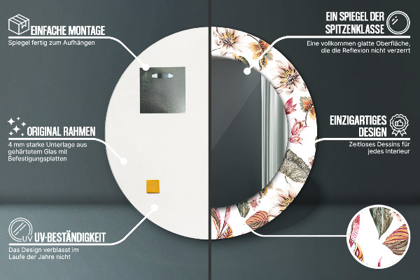 Rund spegel med tryck Vintage blommor