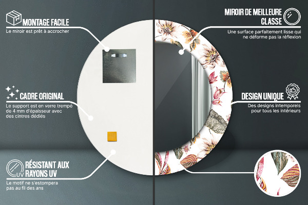 Rund spegel med tryck Vintage blommor