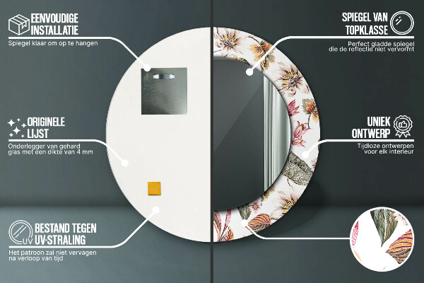 Rund spegel med tryck Vintage blommor