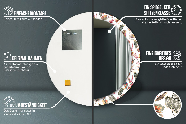 Rund spegel med tryck Vintage blommor