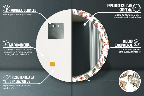 Rund spegel med tryck Vintage blommor