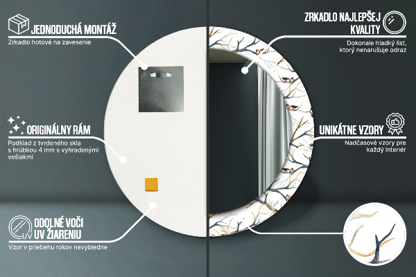 Rund spegel med tryck Sparvar fåglar grenar