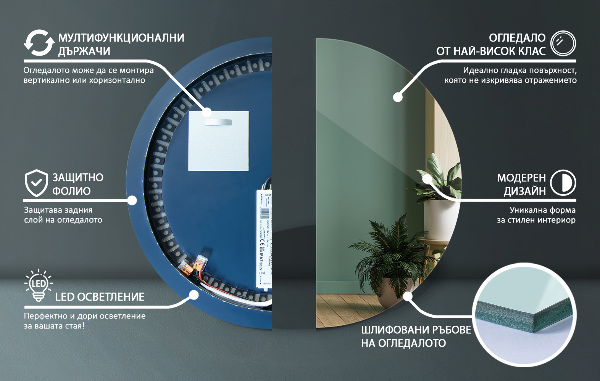 Rund spegel med led-bakgrundsbelysning modern fi 100 cm