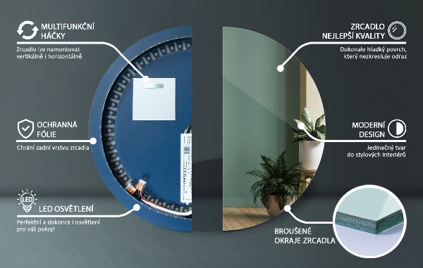 Rund spegel med led-bakgrundsbelysning modern fi 100 cm