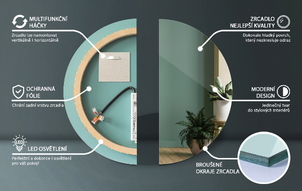 Rund badrumsspegel med led-belysning fi 40 cm