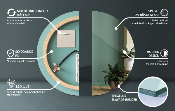 Rund badrumsspegel med led-belysning fi 40 cm