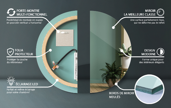 Rund badrumsspegel med led-belysning fi 50 cm