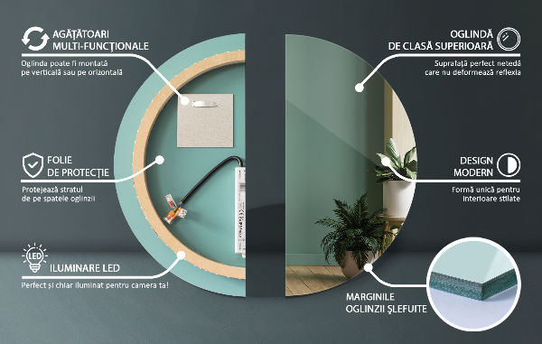 Rund badrumsspegel med led-belysning fi 50 cm