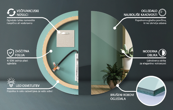 Rund badrumsspegel med led-belysning fi 70 cm