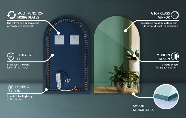 Halv-oval spegel led 40x70 cm