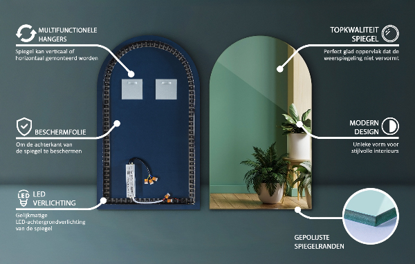 Välvd spegel led 45x80 cm