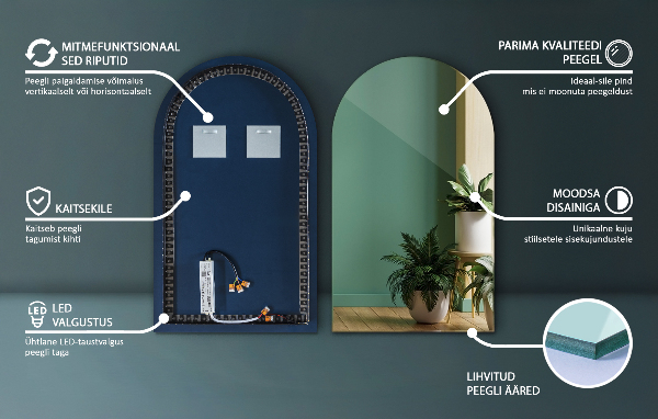 Välvd spegel led 45x80 cm