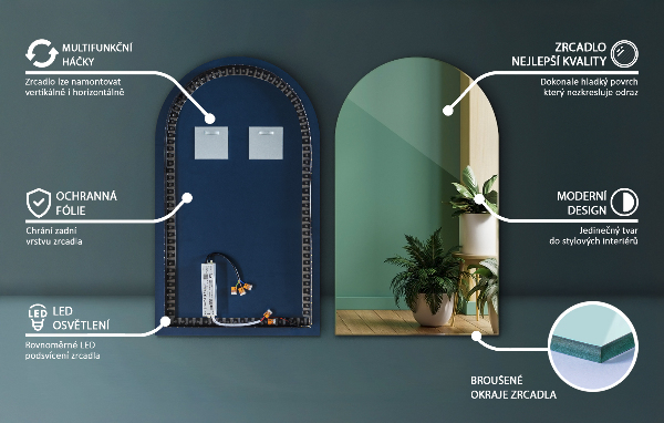 Halv-oval spegel led 50x90 cm