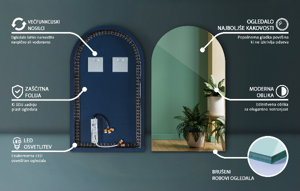 Halv-oval spegel led 50x90 cm