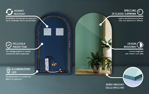 Halv-oval spegel led 50x90 cm