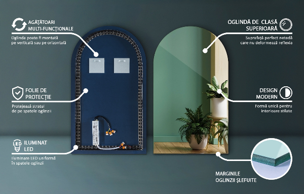 Välvd spegel led 60x100 cm