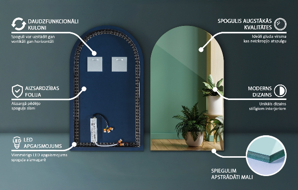 Välvd spegel led 60x100 cm