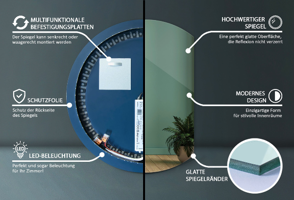 Halvmåne spegel modern 63x70 cm