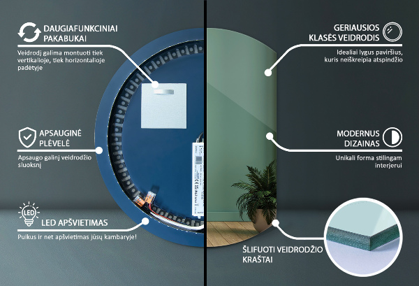 Halvcirkel spegel modern 70x80 cm