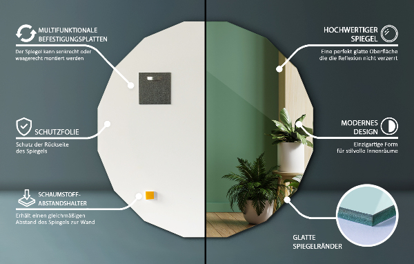 Geometrisk spegel modern 60x60 cm