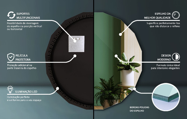 LED polygonal spegel 50x50 cm